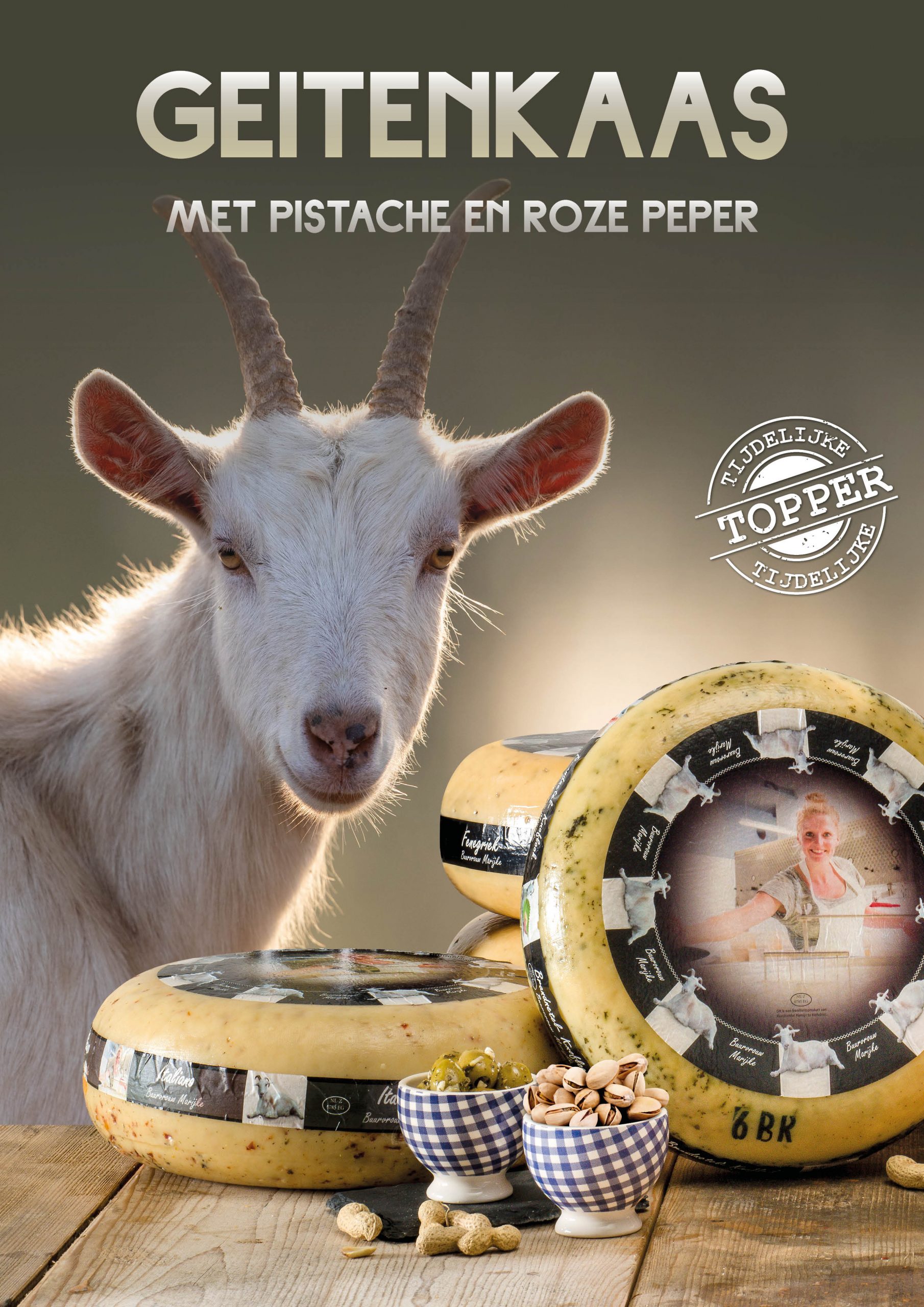 Geitenkaas met pistache en roze peper